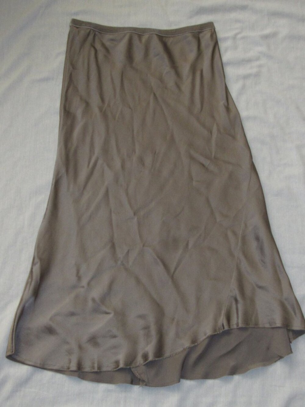 Go by Go Silk Bias Cut 100% Washable Silk Skirt Java Taupe Raw Hem sz XS